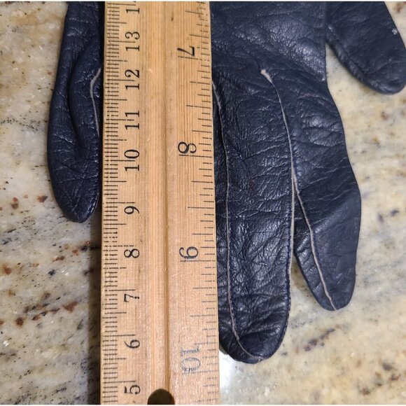 Vintage Size S 6 Black Leather Formal 10" Gloves Stitching Detail Geometric - Picture 15 of 16